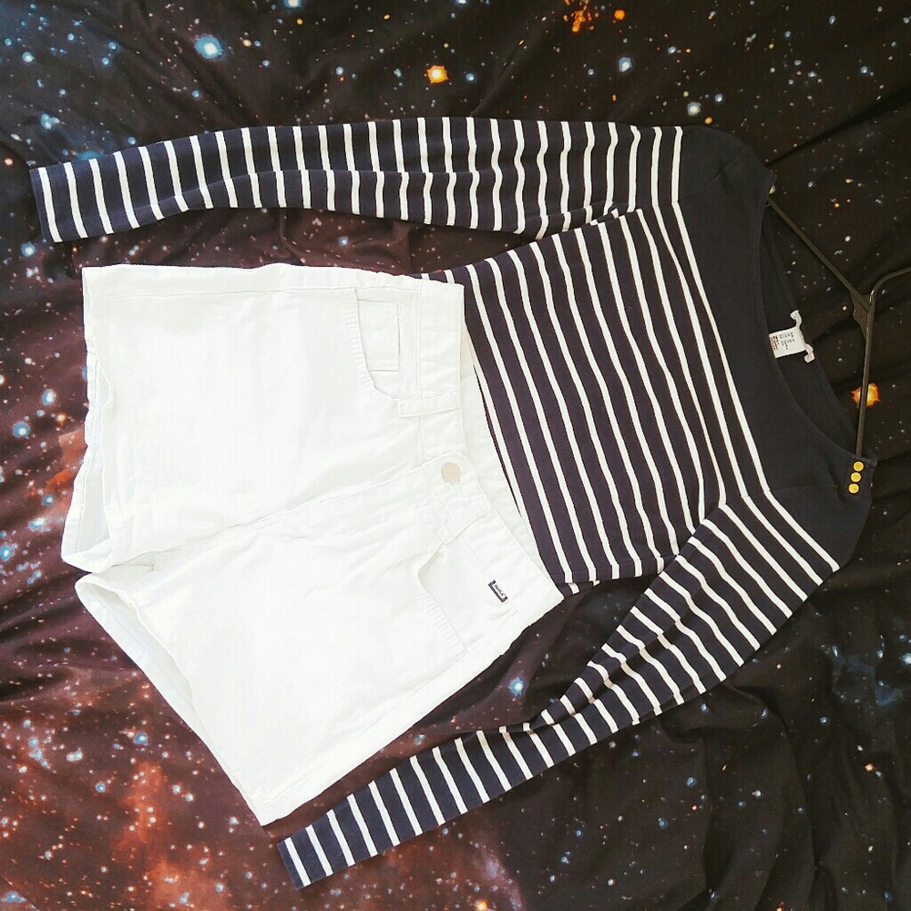 White strip marine navy long sleeve